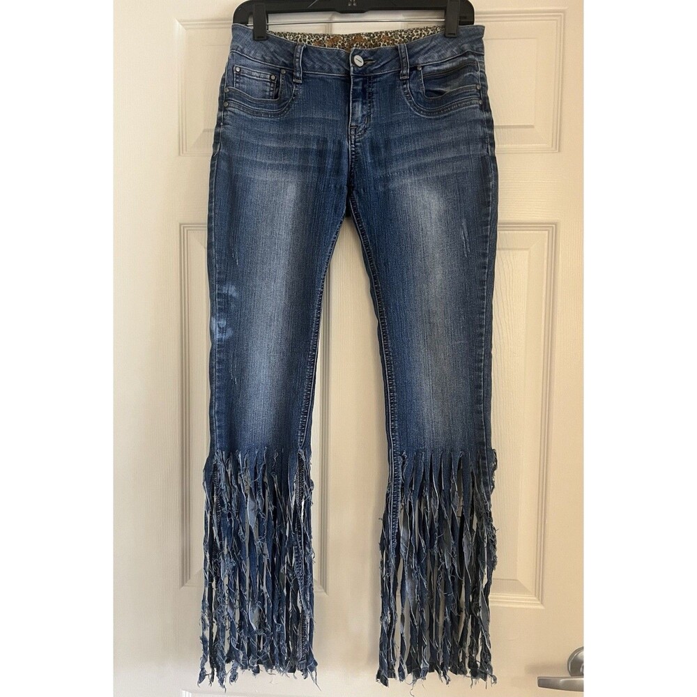 Wax Jeans 9 Distressed Fringe Hem Flare Distressed Boho Western Denim Y2K Grunge